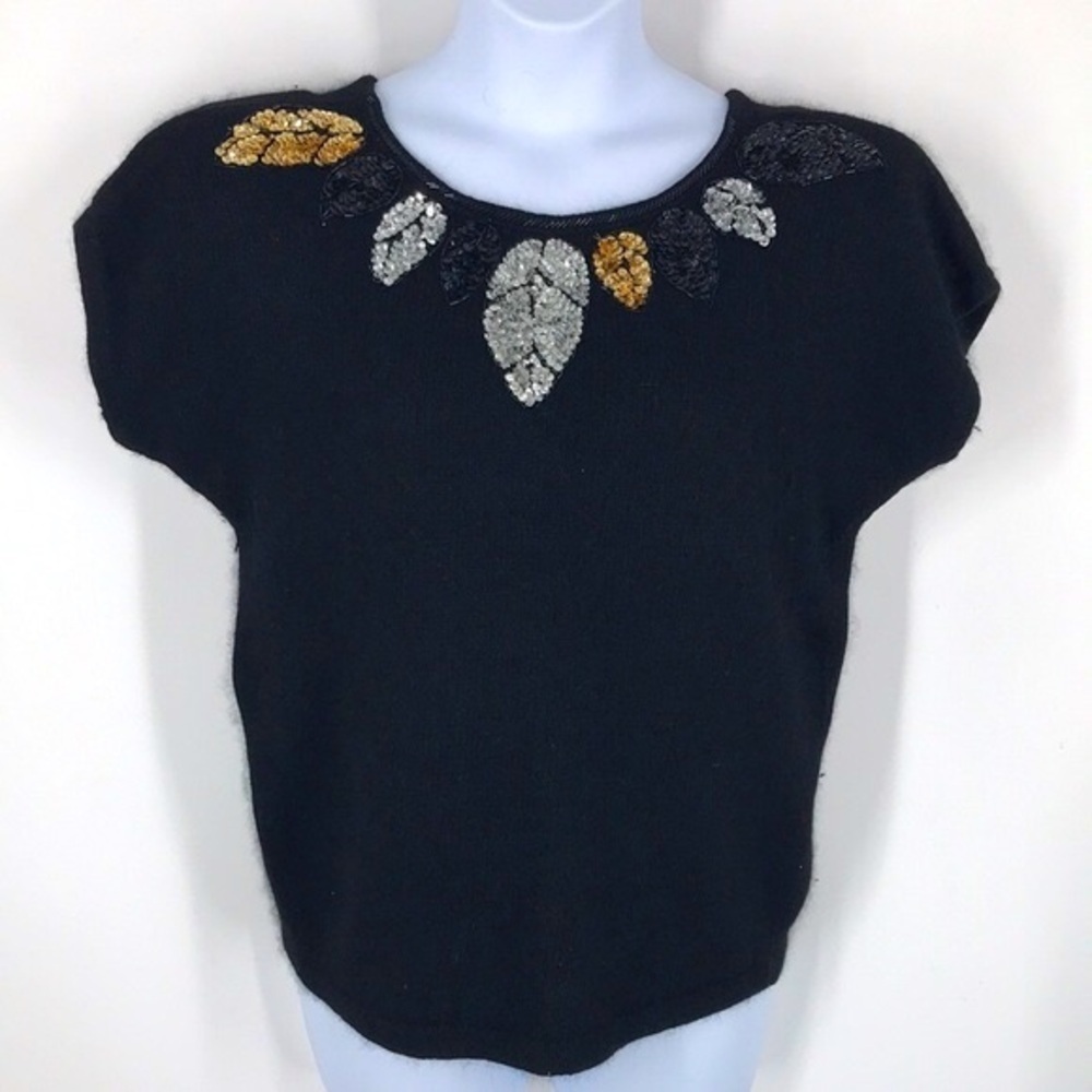Vintage Short Sleeve Silk/ Angora Blend Embellished Sweater Size L